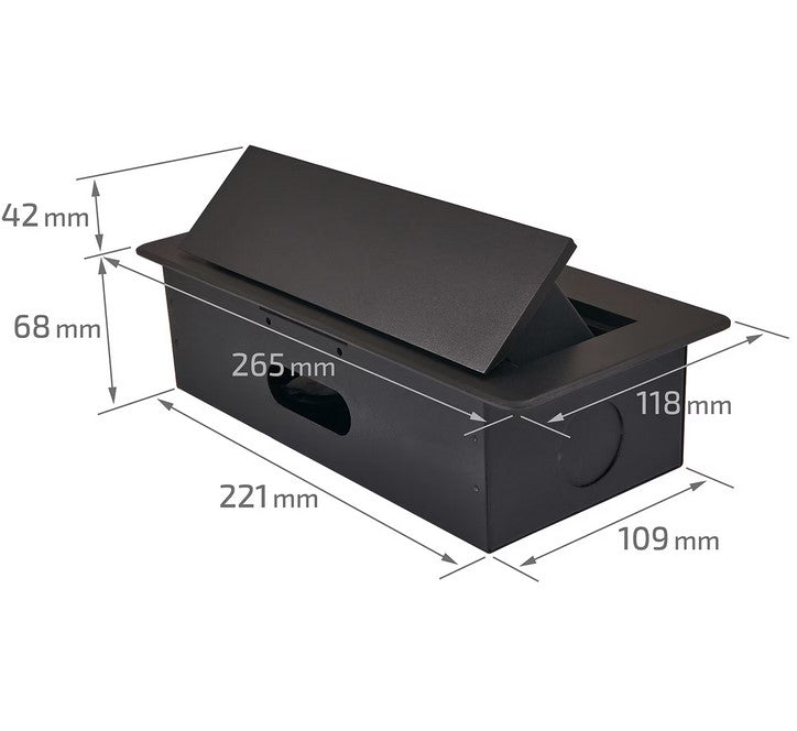 Priza incastrabila dreptunghiulara, Zola®, 2 prize alimentare 250V, 2x USB 2.1 - 2A, carcasa metalica, negru Priza incastrabila dreptunghiulara, Zola®, 2 prize alimentare 250V, 2x USB 2.1 - 2A, carcasa metalica, negru